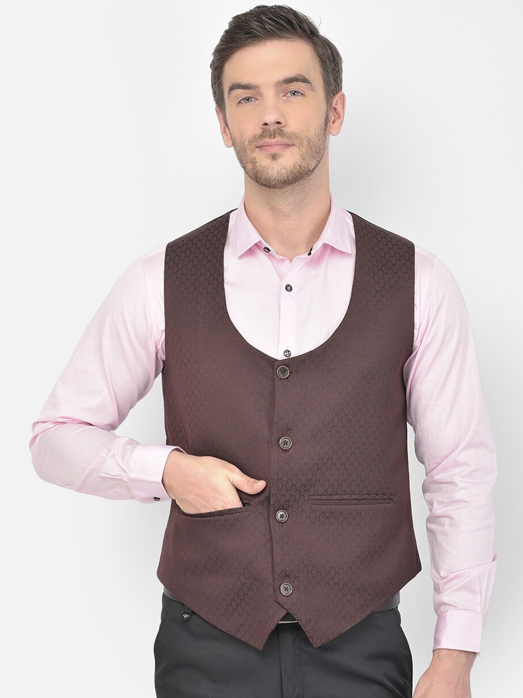 

Canary London Woven Design Sleeveless Waistcoat, Maroon