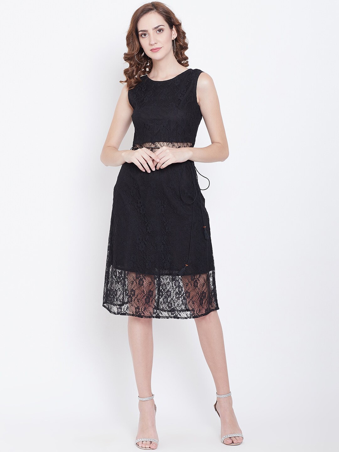 

DODO & MOA Self Design Lace A-Line Dress, Black