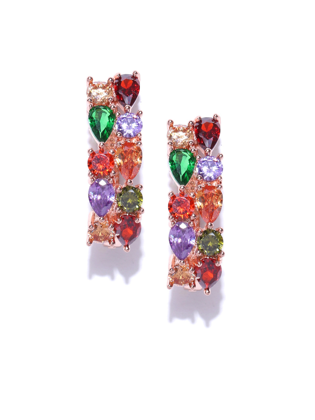 

Jewels Galaxy Multicoloured 18 K Rose-Gold Plated Handcrafted Half-Hoop Earrings, Multi