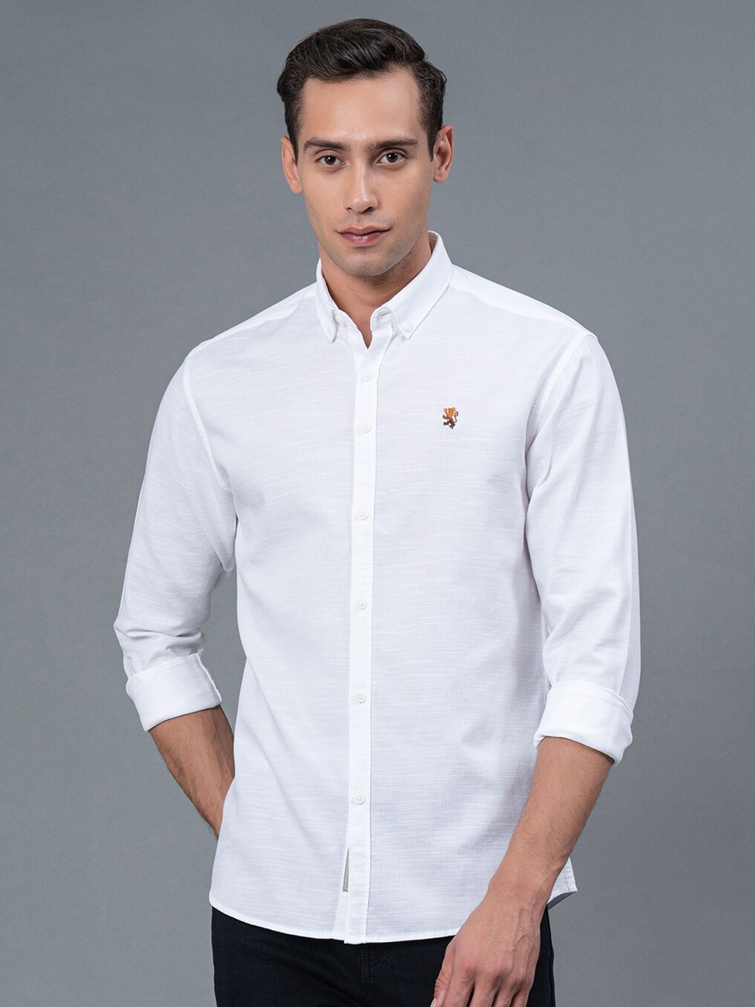 

Red Tape Button-Down Collar Regular Fit Pure Cotton Casual Shirt, White