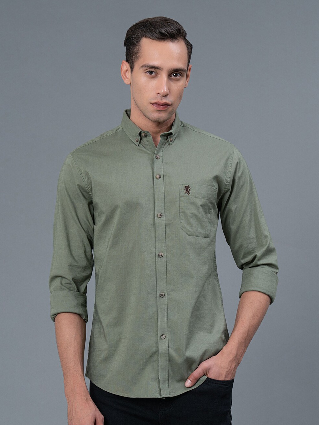 

Red Tape Men Casual Pure Cotton Solid Cotton Shirt, Olive