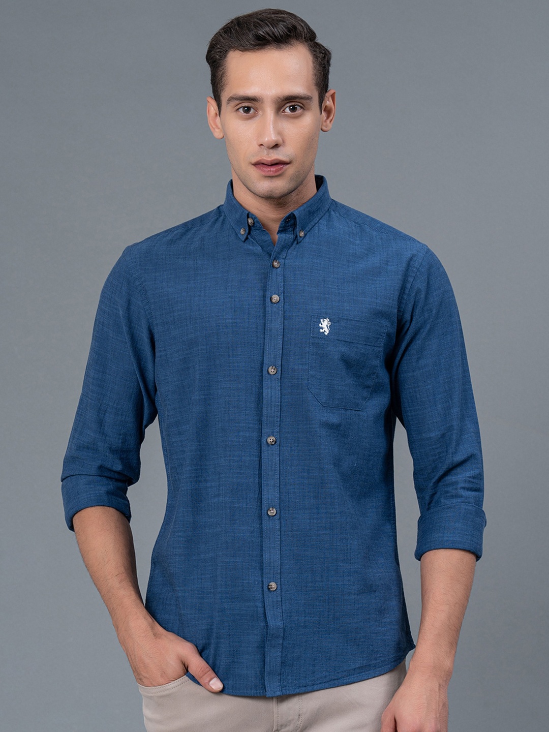 

Red Tape Button-Down Collar Pure Cotton Casual Shirt, Blue