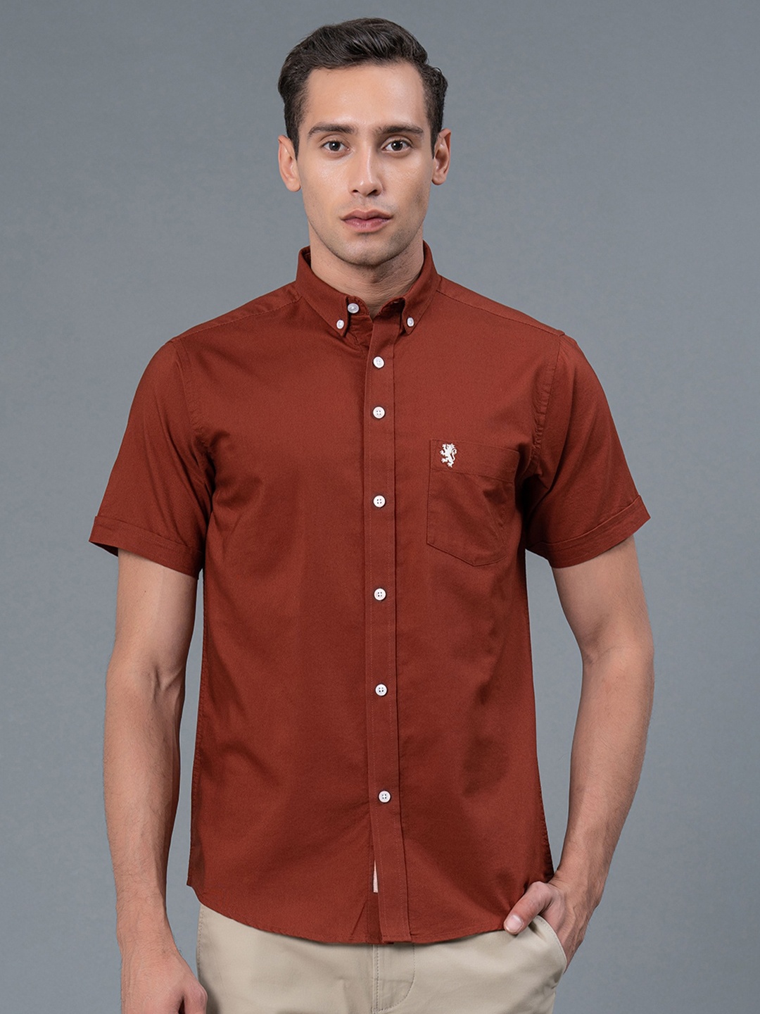 

Red Tape Men Casual Pure Cotton Solid Cotton Shirt, Rust