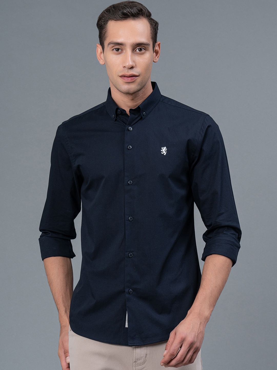 

Red Tape Button-Down Collar Pure Cotton Casual Shirt, Navy blue