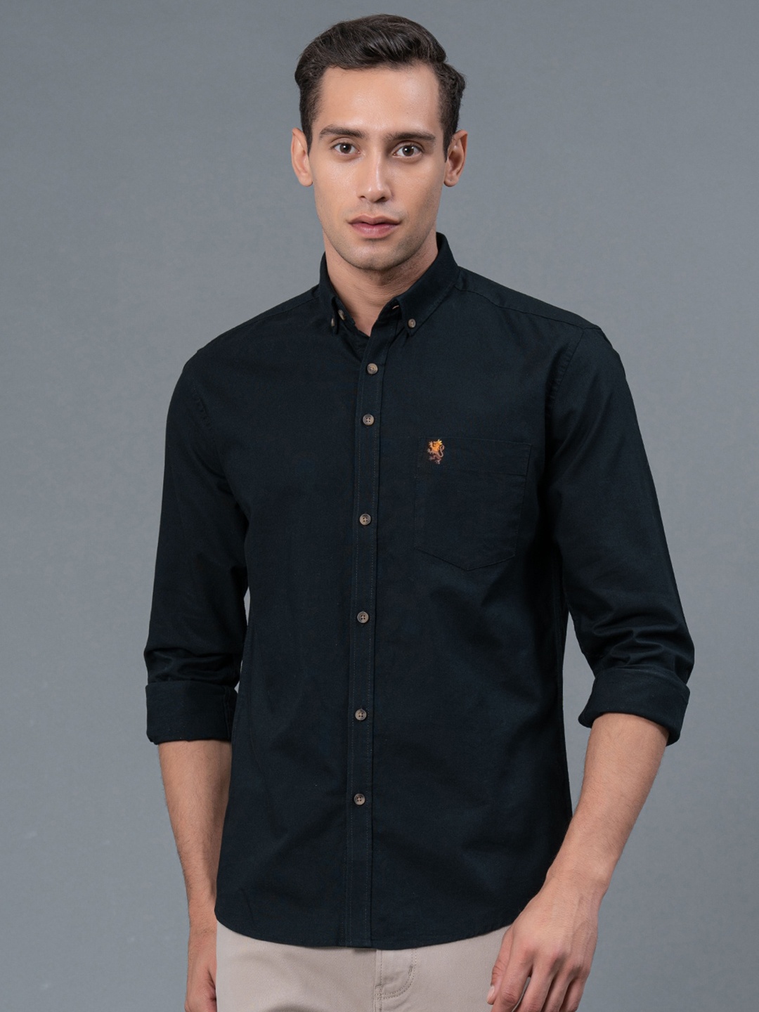 

Red Tape Button-Down Collar Pure Cotton Casual Shirt, Black