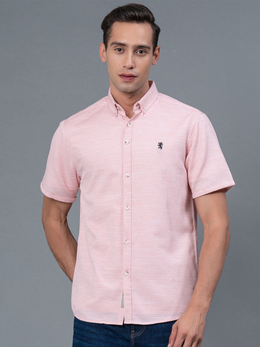 

Red Tape Button-Down Collar Solid Casual Shirt, Pink