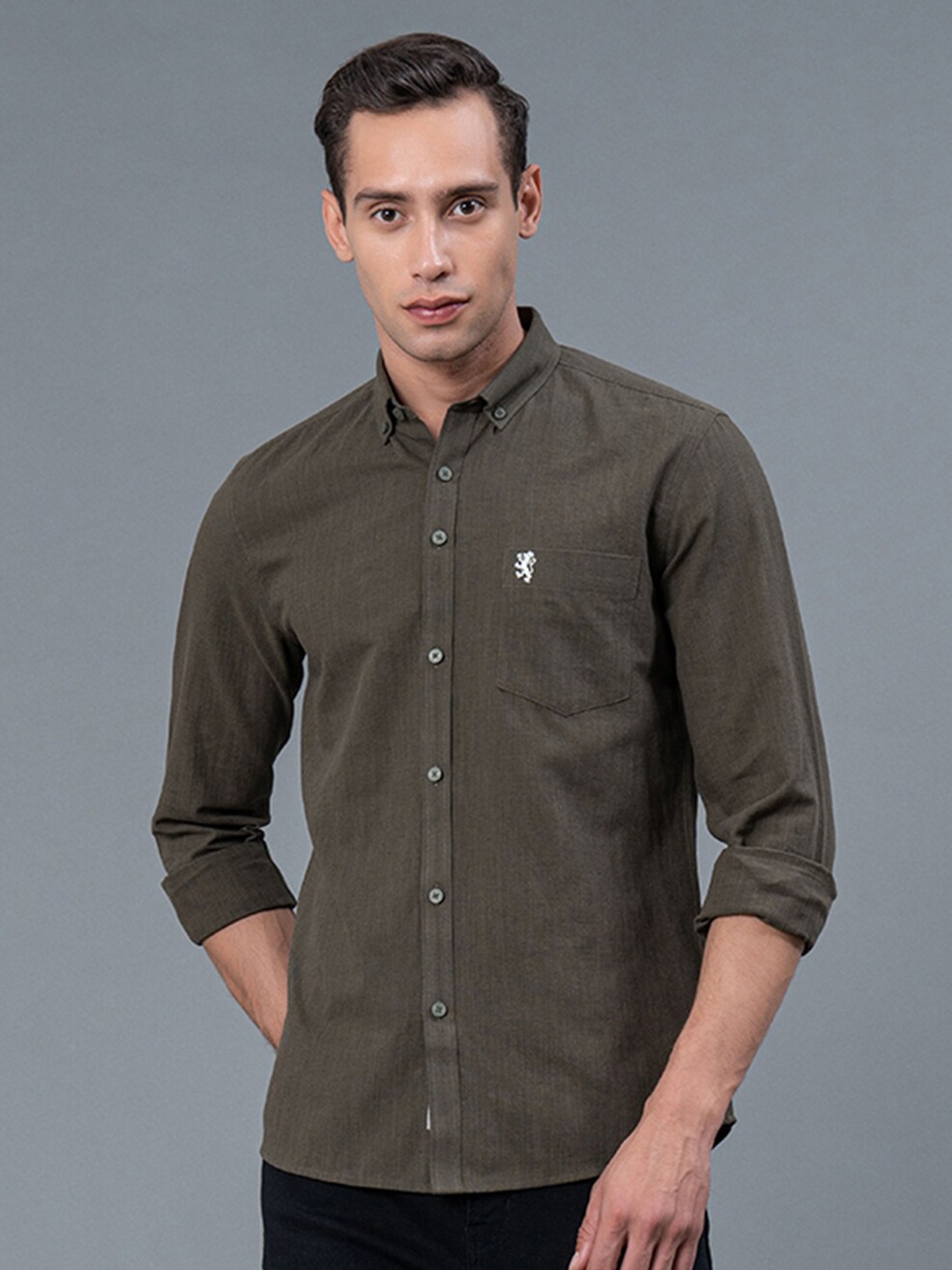 

Red Tape Button-Down Collar Cotton Linen Casual Shirt, Olive