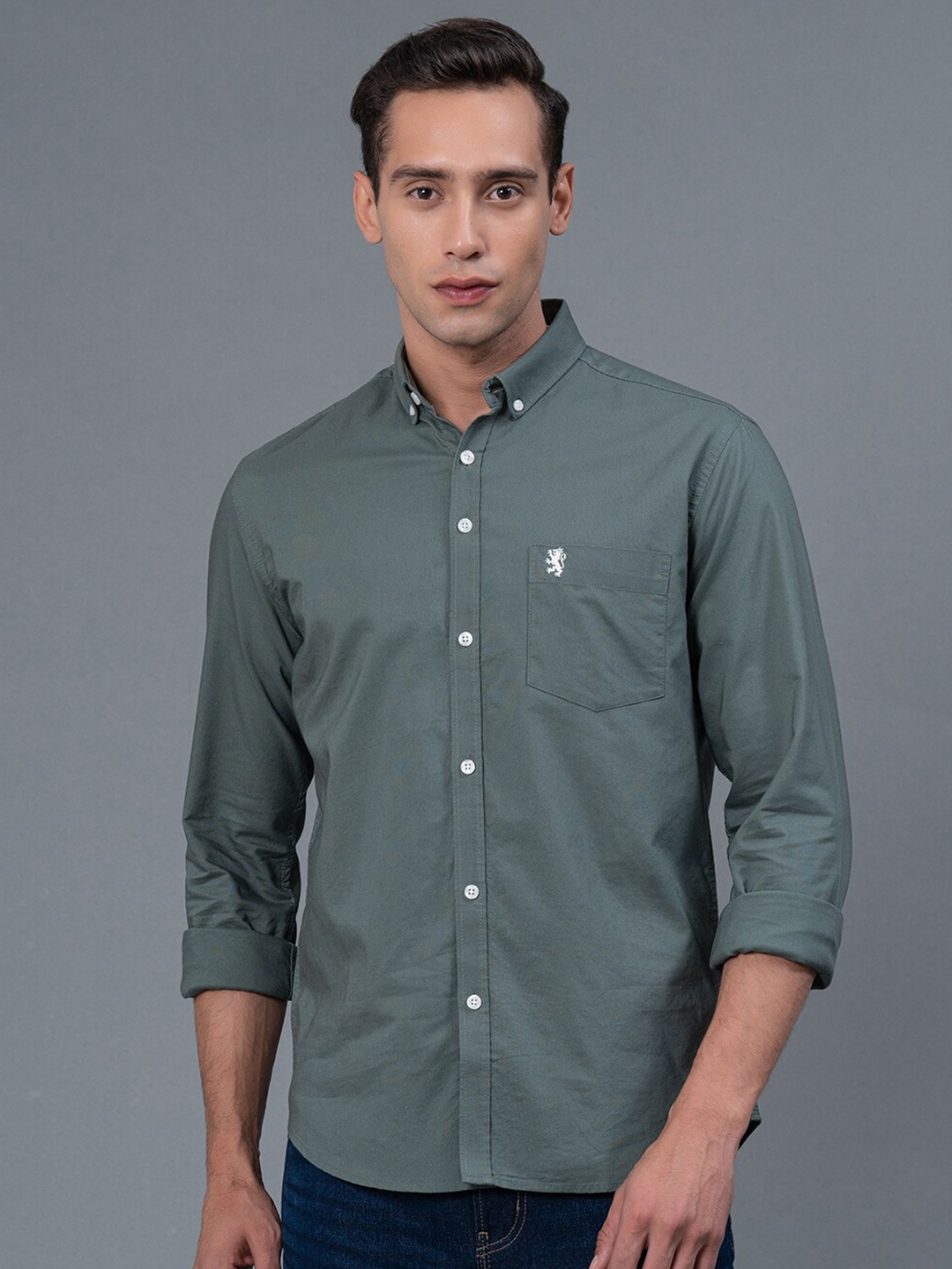 

Red Tape Button-Down Collar Pure Cotton Casual Shirt, Grey