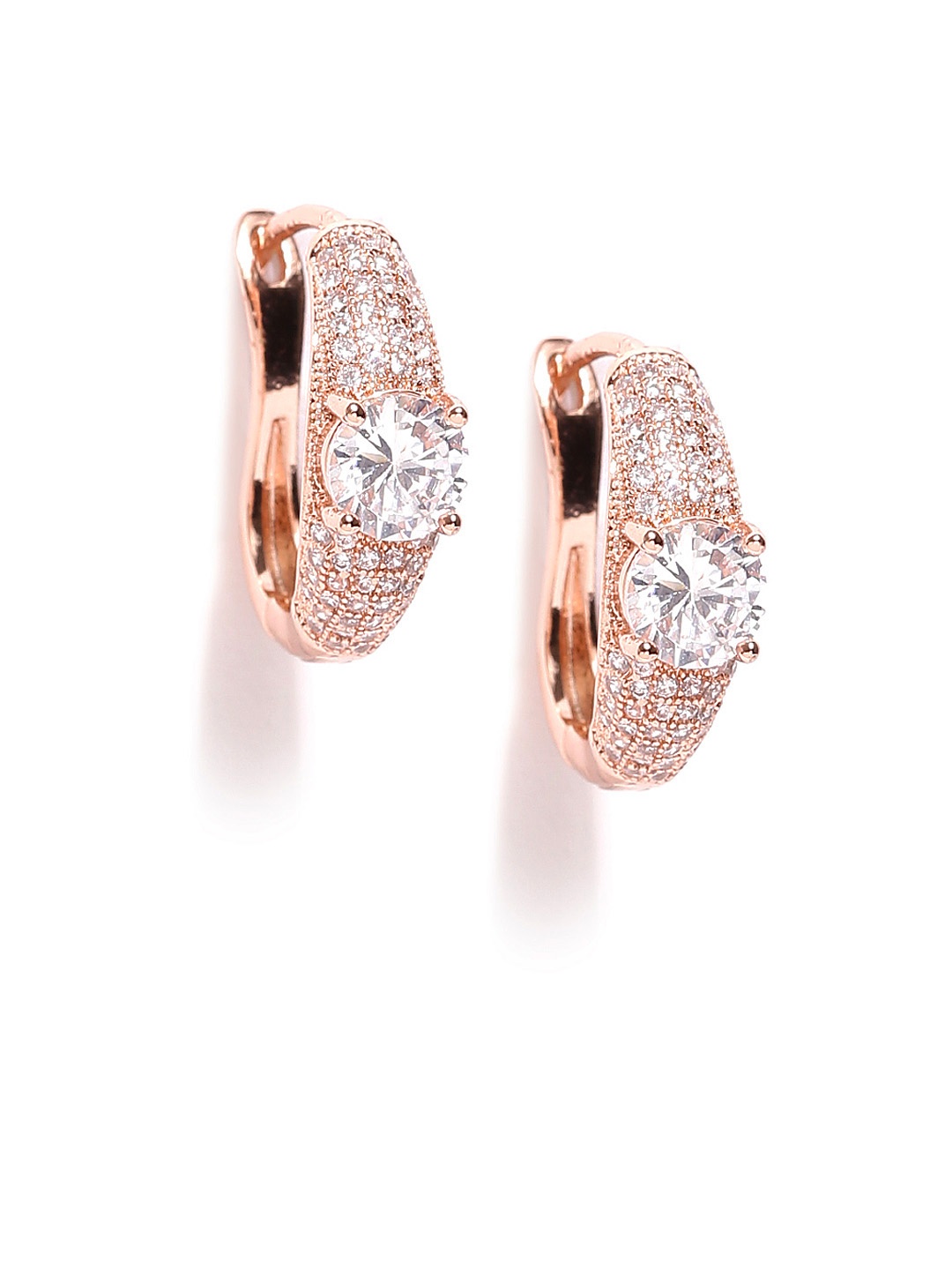 

Jewels Galaxy Rose Gold-Plated Handcrafted CZ Stone-Studded Hoop Earrings
