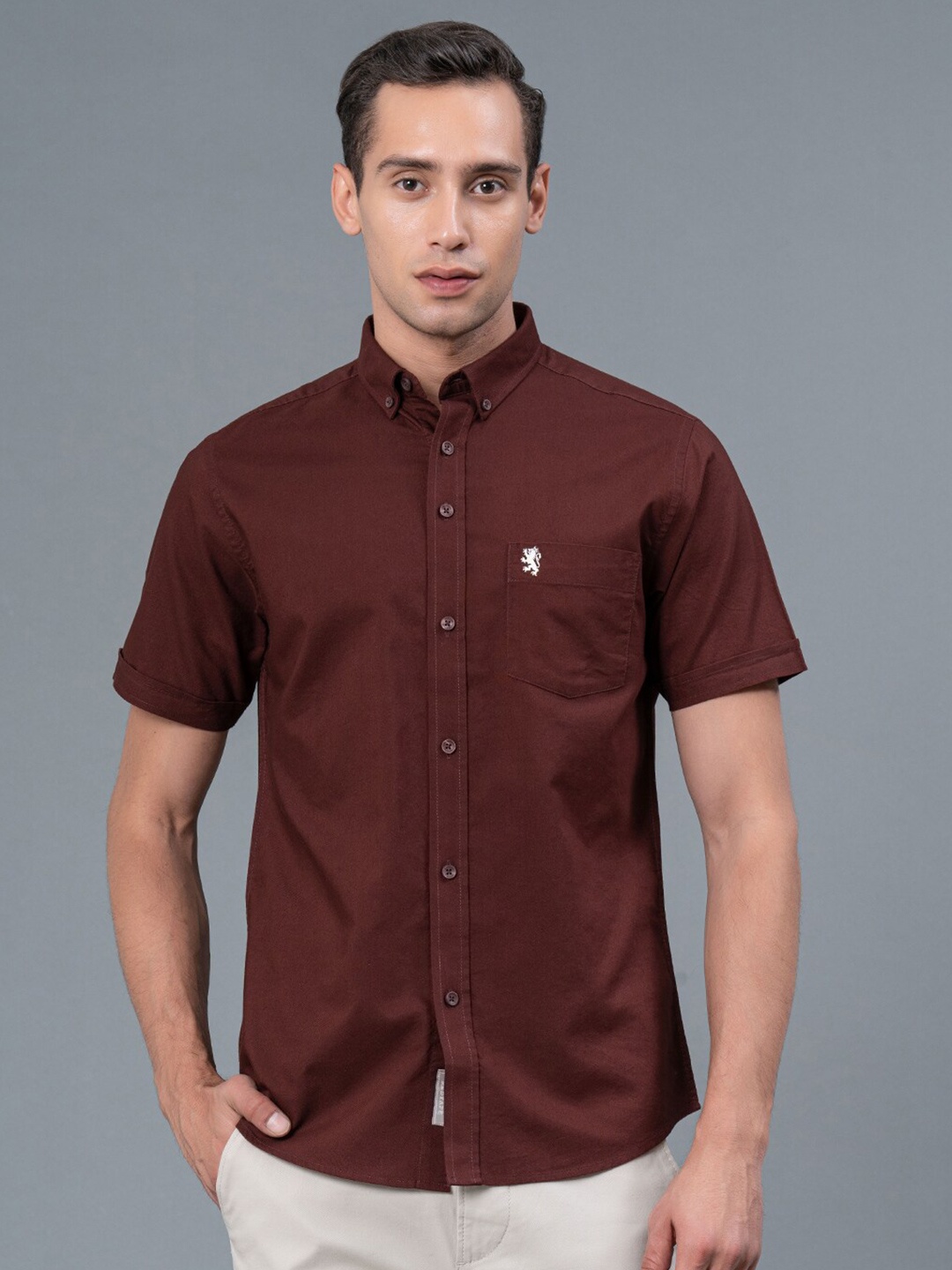 

Red Tape Button Down Collar Cotton Casual Shirt, Maroon
