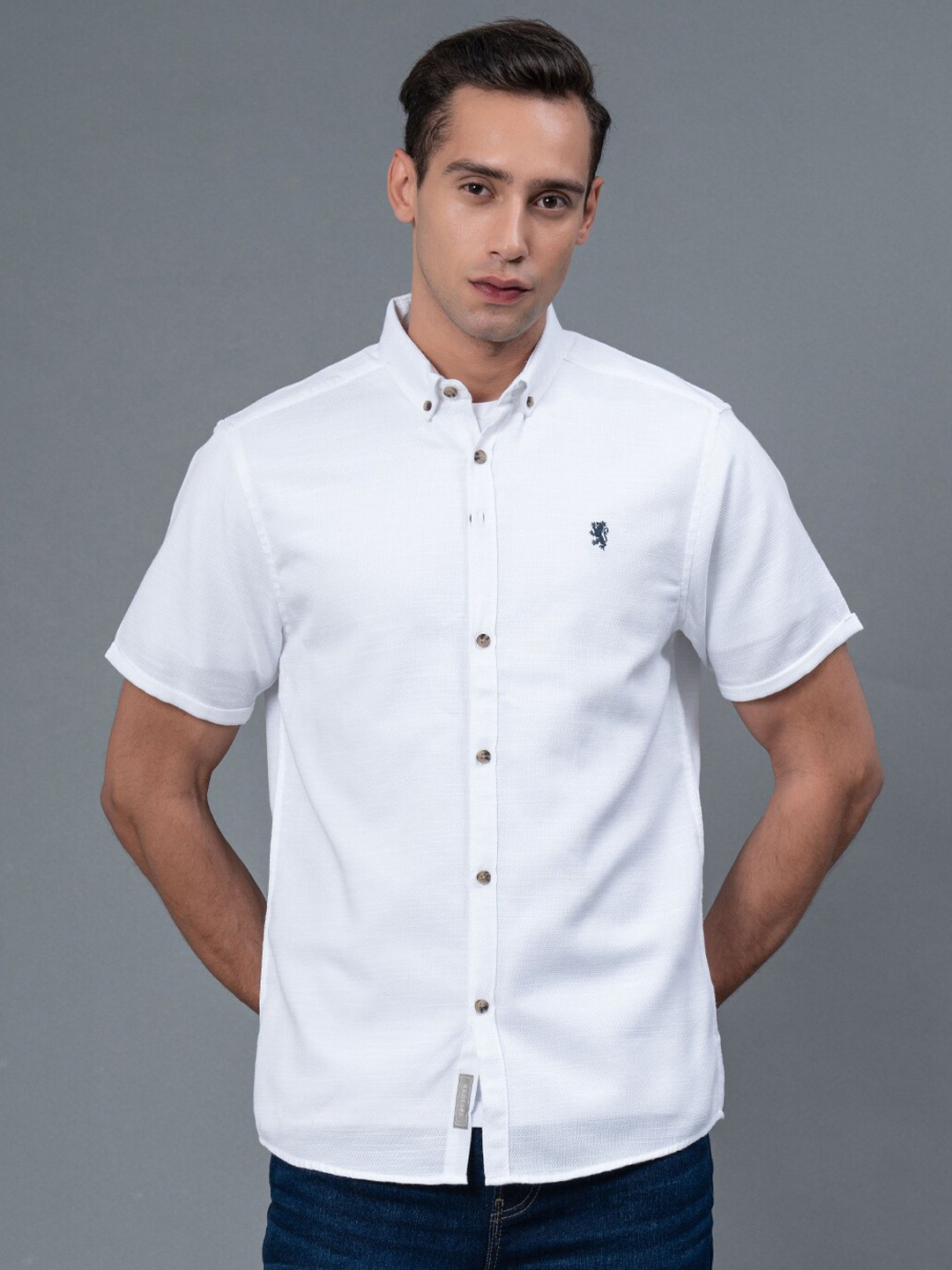 

Red Tape Button-Down Collar Solid Casual Shirt, White