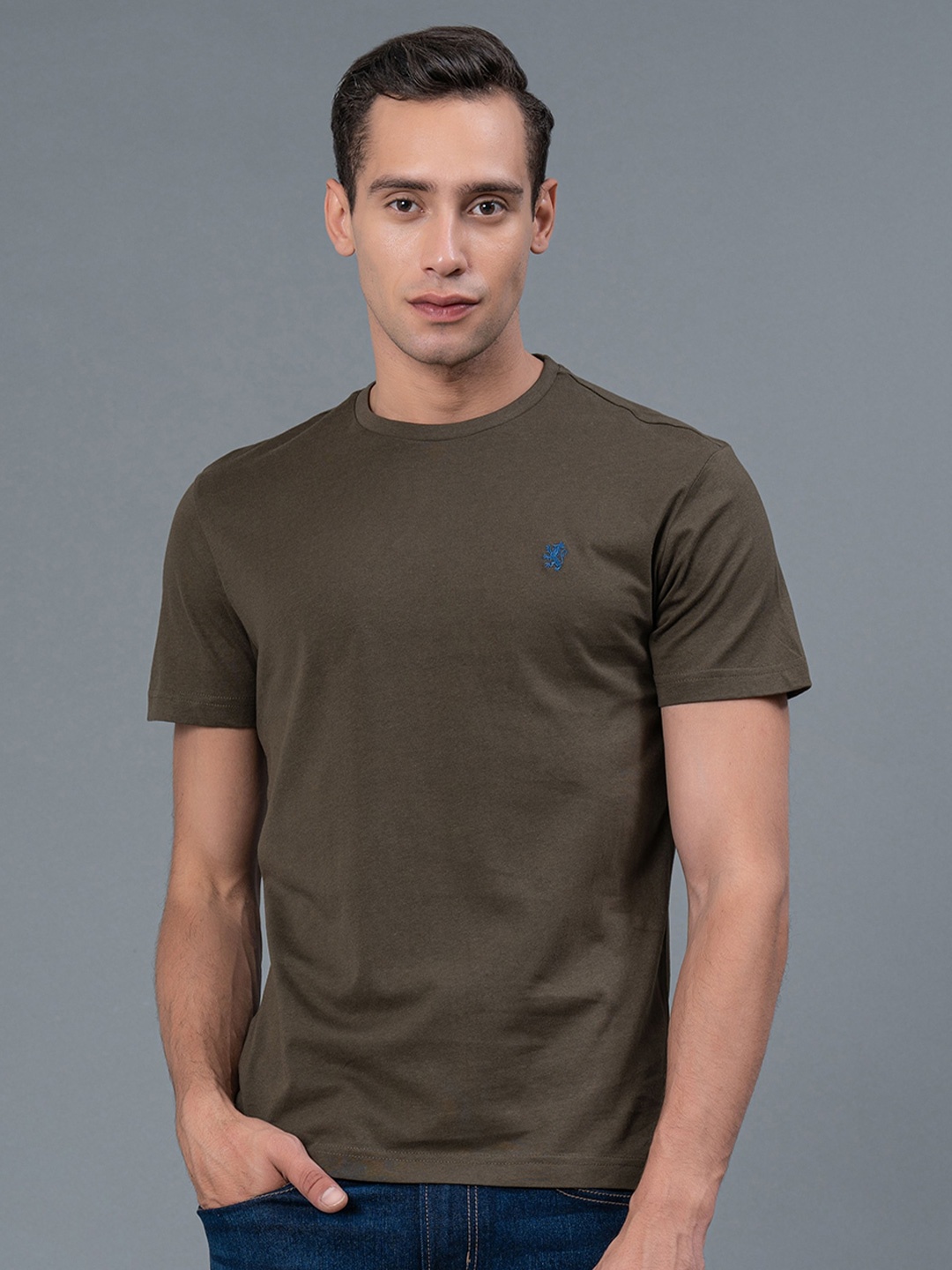 

Red Tape Round Neck Pure Cotton T-shirt, Olive