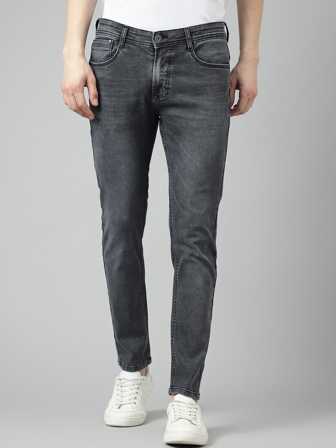 

Code 61 Men Skinny Fit Low-Rise Light Fade Stretchable Jeans, Charcoal