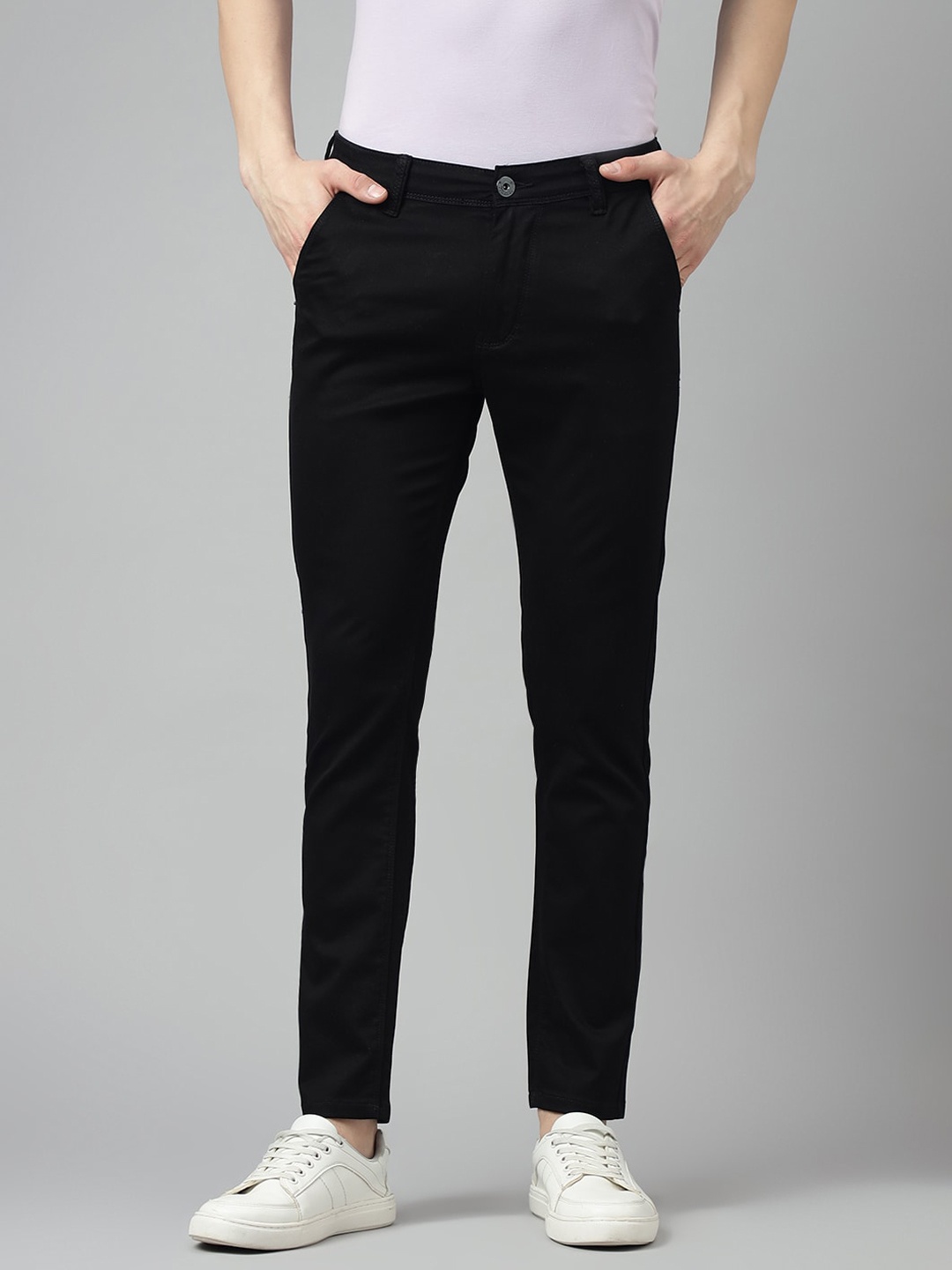 

Code 61 Men Slim Fit Mid-Rise Trousers, Black