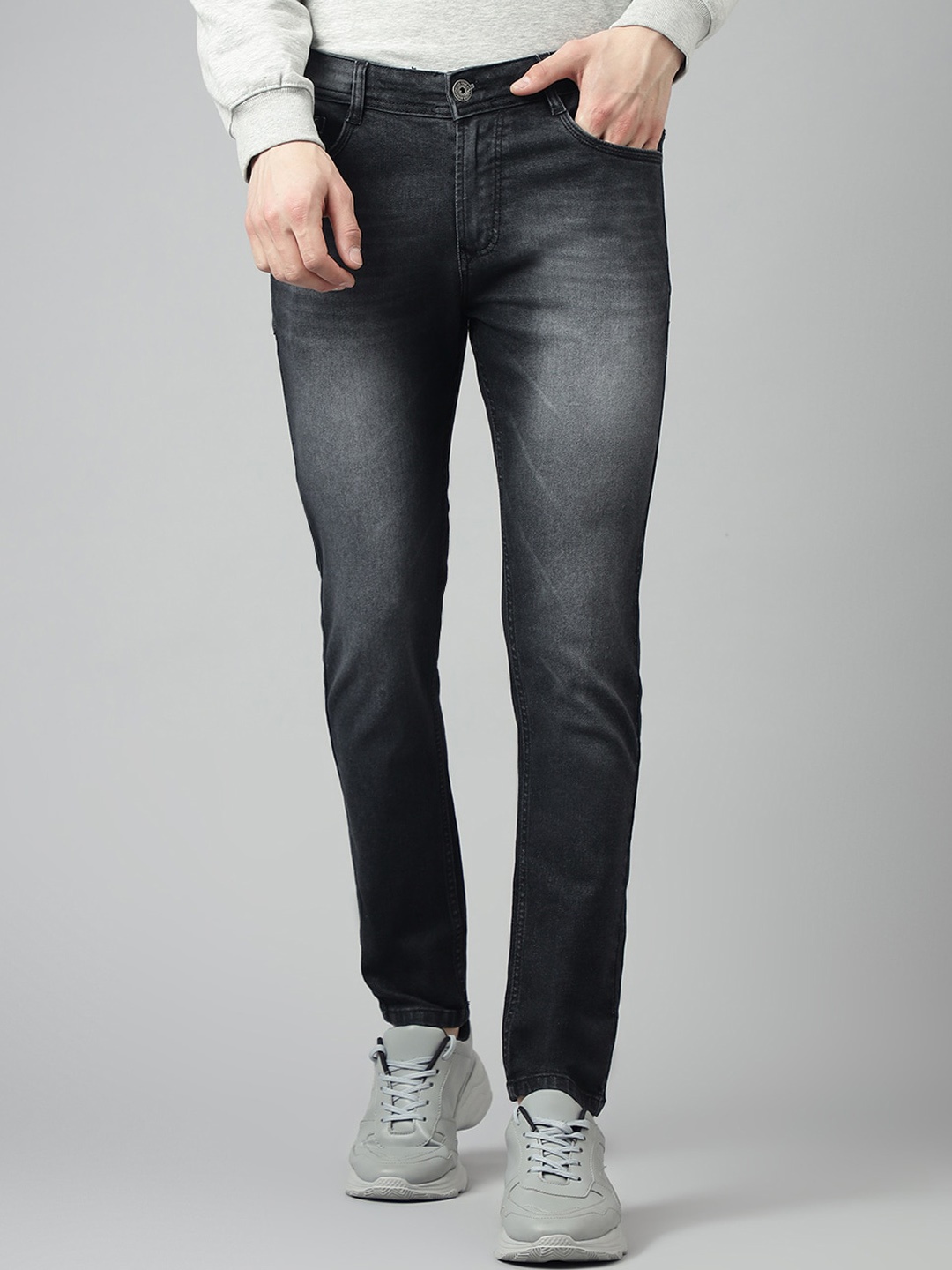 

Code 61 Men Skinny Fit Low-Rise Light Fade Stretchable Jeans, Black