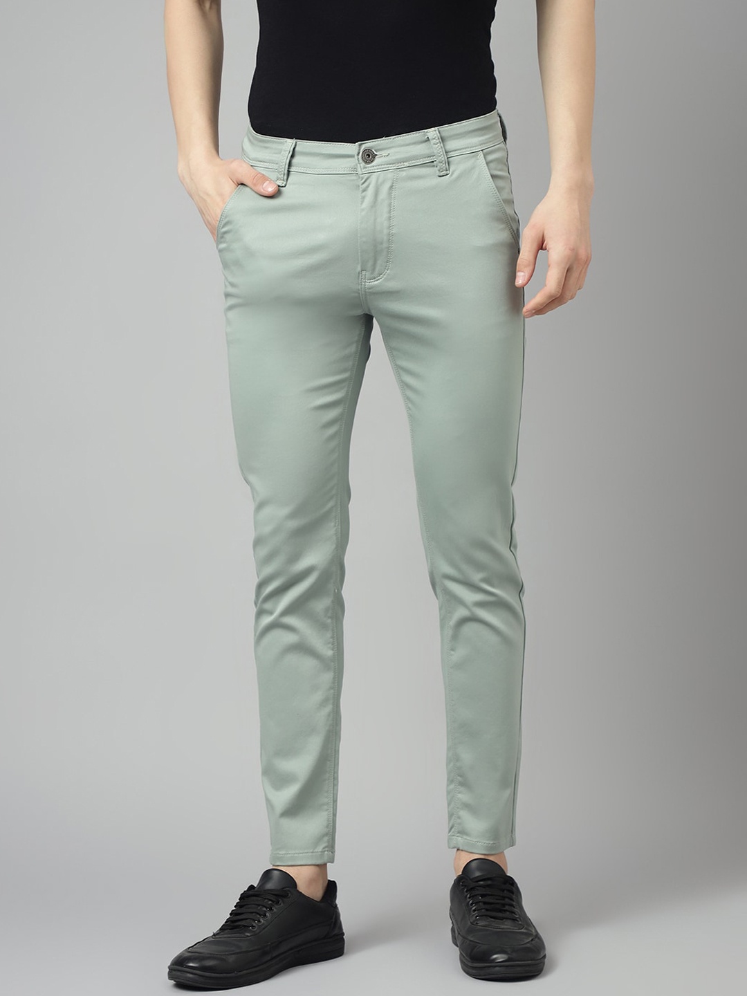 

Code 61 Men Slim Fit Mid-Rise Trousers, Sea green