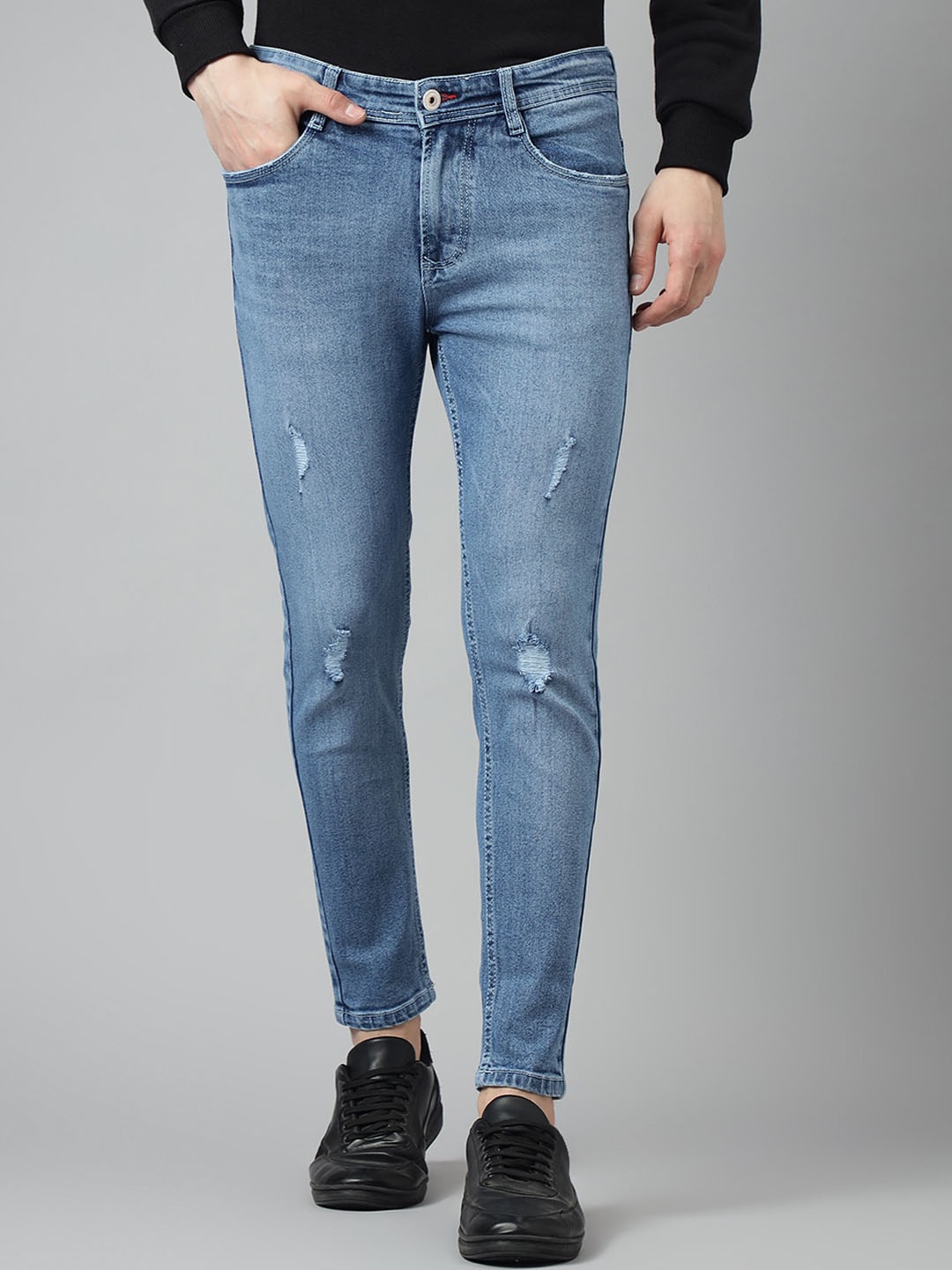 

Code 61 Men Blue Skinny Fit Low-Rise Mildly Distressed Light Fade Stretchable Jeans
