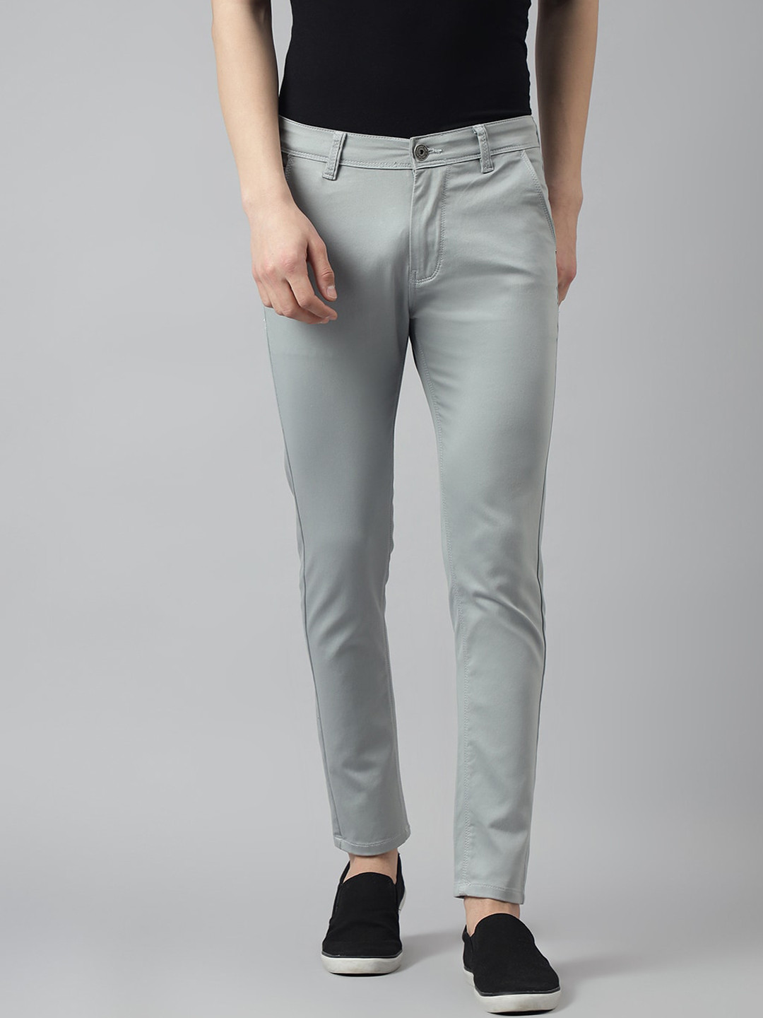 

Code 61 Men Slim Fit Mid-Rise Trousers, Grey