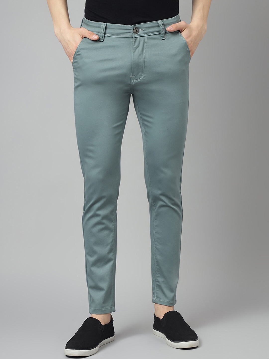 

Code 61 Men Slim Fit Mid-Rise Trousers, Sea green