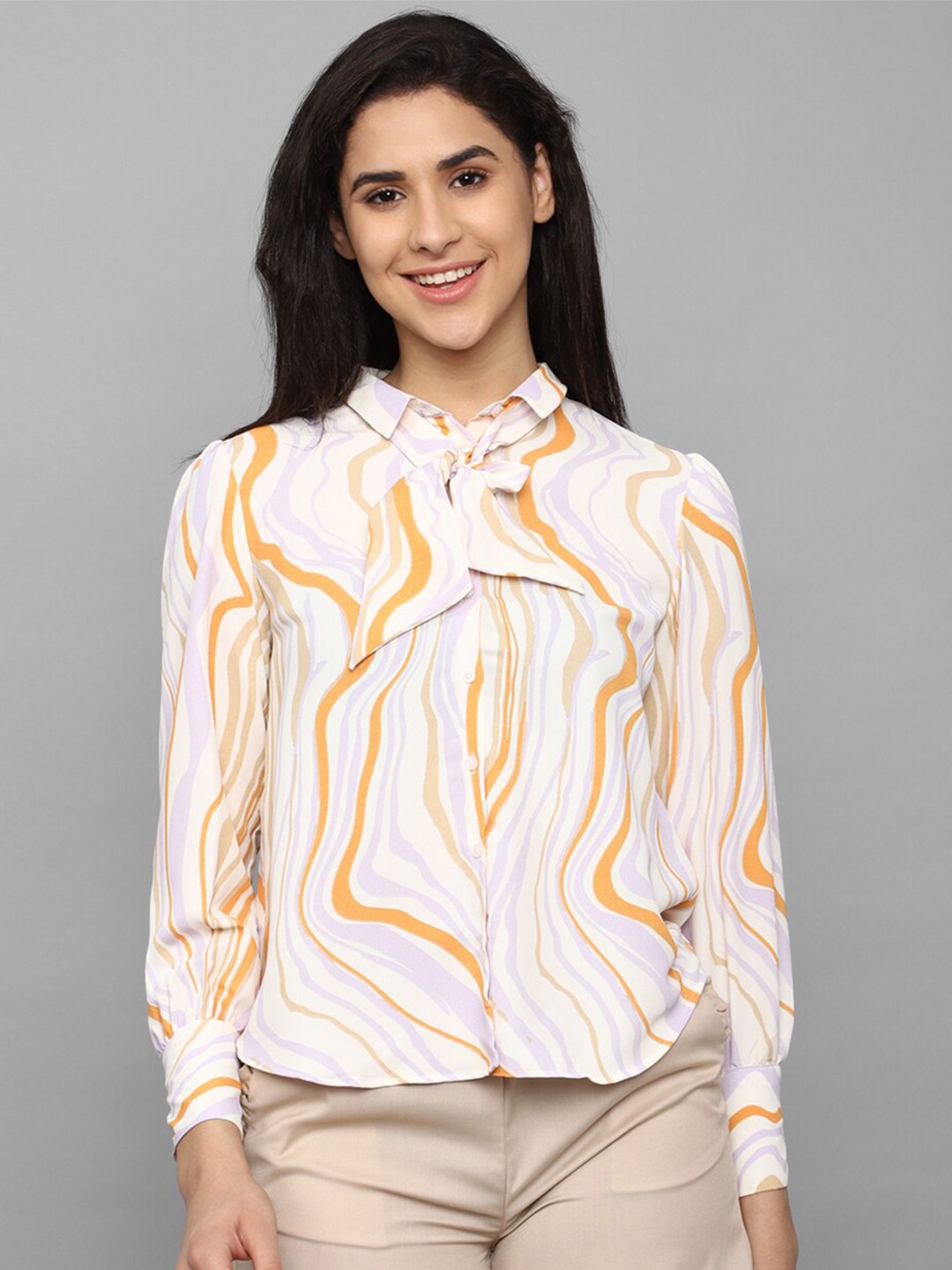 

Allen Solly Woman Printed Shirt Style Top, White