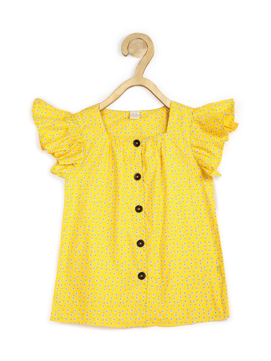 

Peter England Girls Floral Printed Square Neck Flutter Neck Cotton Top, Yellow