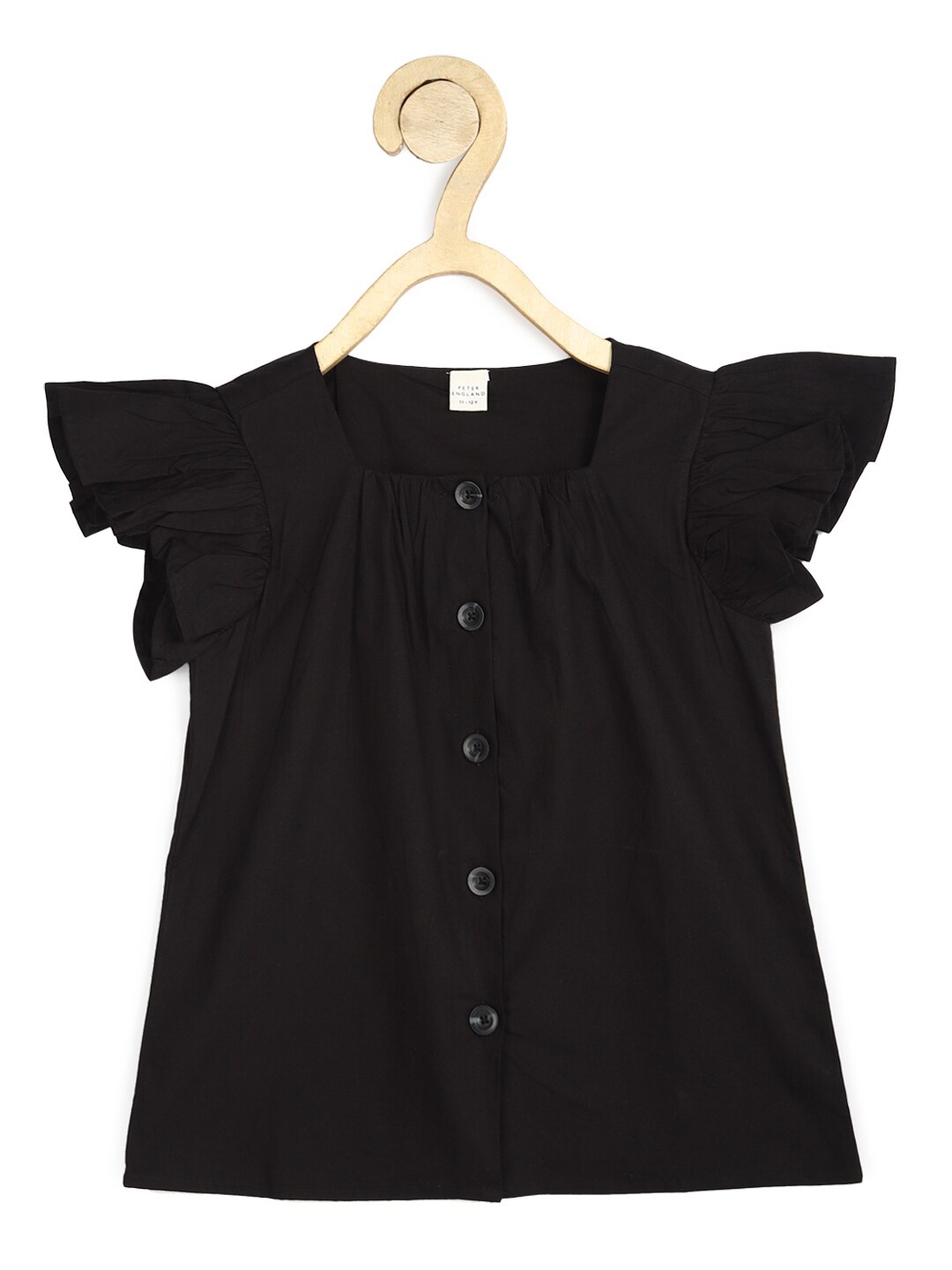 

Peter England Girls Square Neck Flutter Sleeves Cotton Top, Black