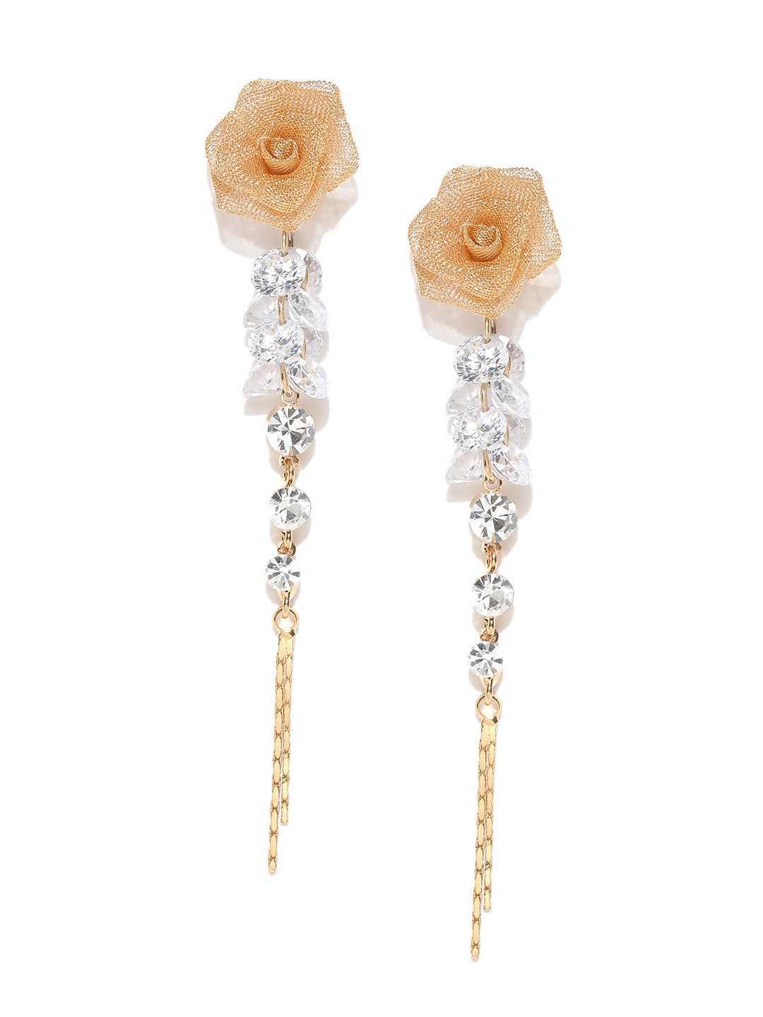 

Jewels Galaxy Gold-Plated CZ Stone-Studded Handcrafted Floral Drop Earrings