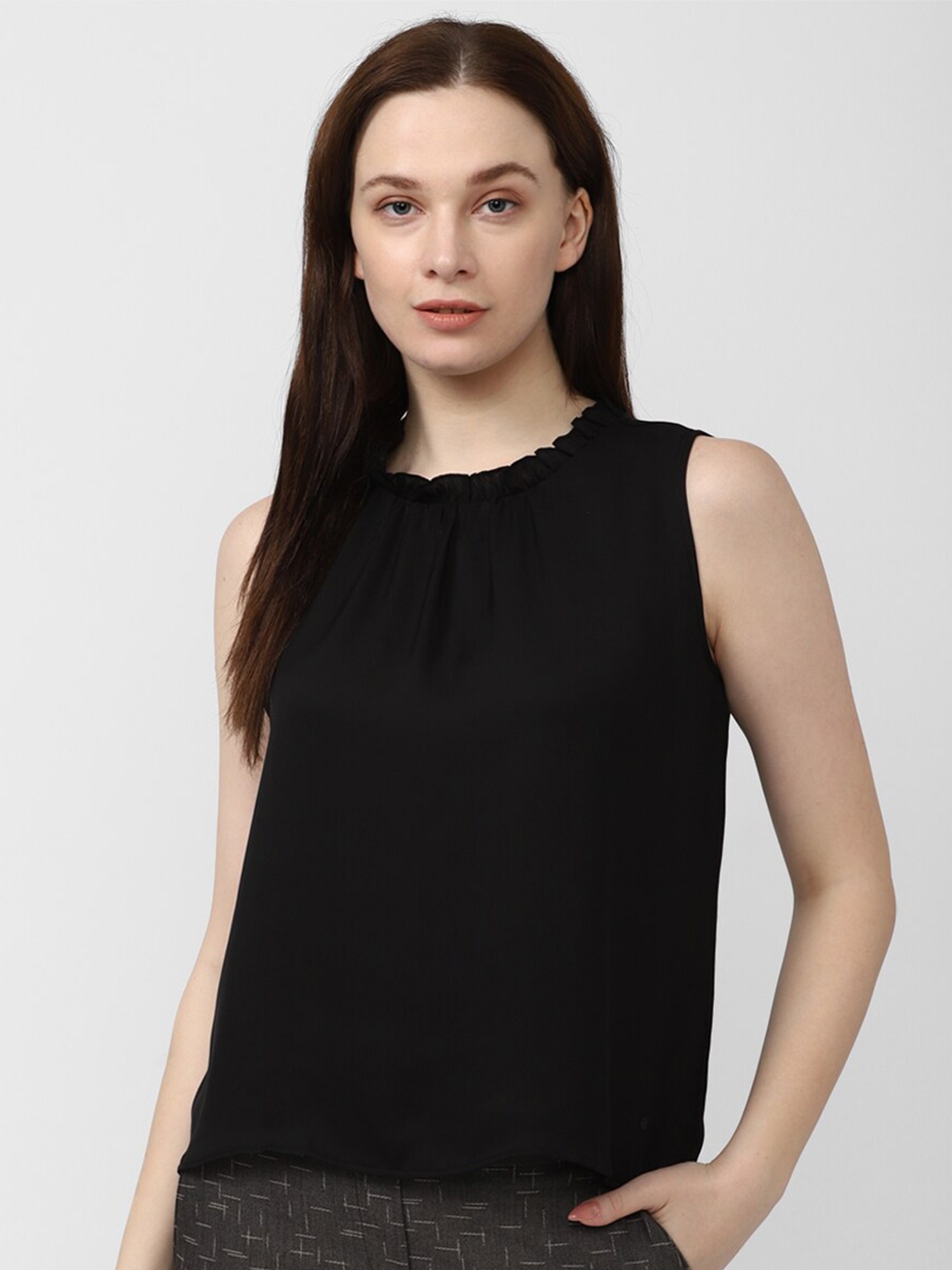

Van Heusen Woman Round Neck Sleeveless Formal Top, Black