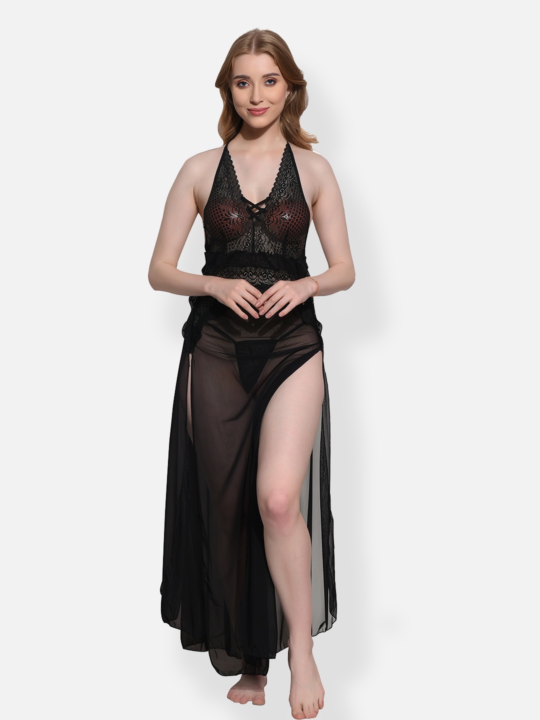 

StyFun Self Design Halter Neck Baby Doll, Black