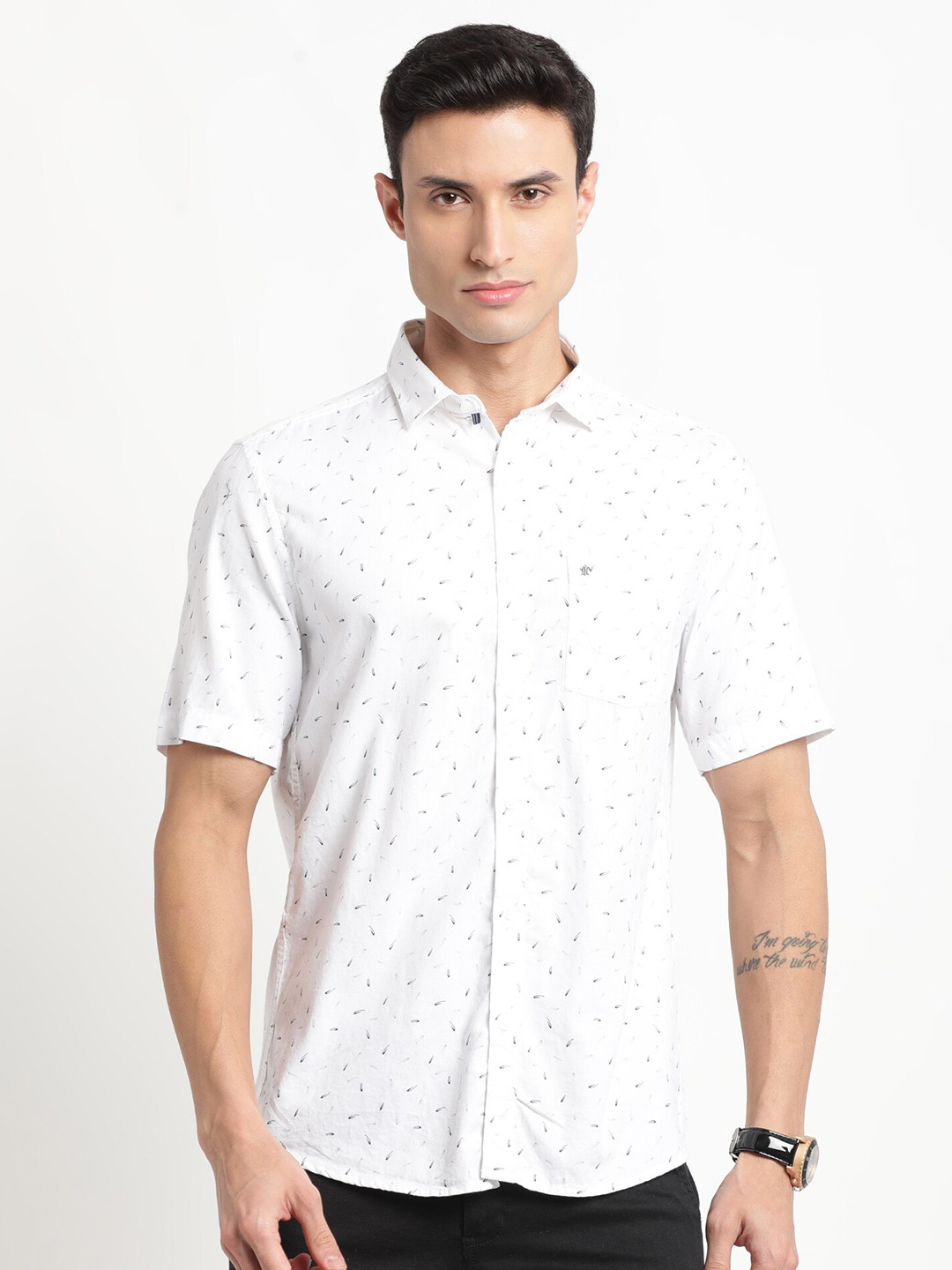 

Turtle Men Relaxed Slim Fit Printed Casual Cotton Shirt, White