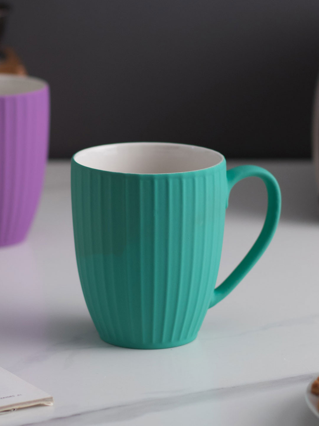 

THEDECORKART Teal Blue Ribbed Dishwasher Safe Ceramic Mug - 350 ML