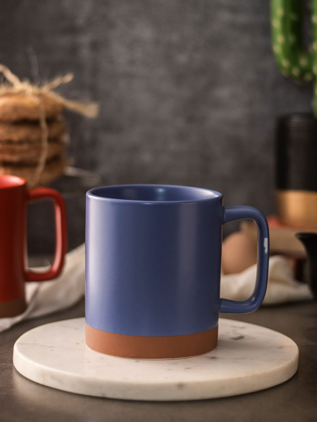 

THEDECORKART Lyra Blue & Orange Dishwasher Safe Ceramic Coffee Mug 500 ml
