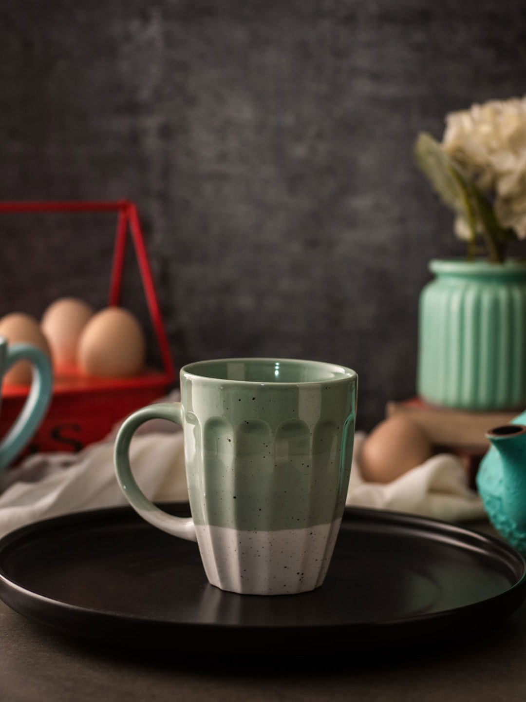 

THEDECORKART Latte Green & white Dishwasher Safe Ceramic Coffee Mug 250 ml