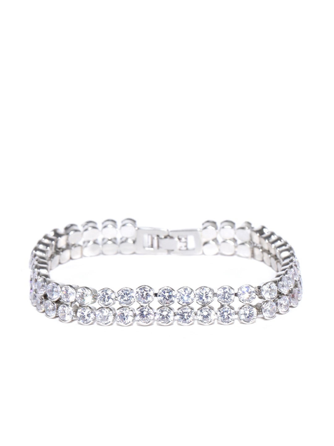 

Jewels Galaxy Silver-Toned Rhodium-Plated Stone-Studded Handcrafted Link Bracelet