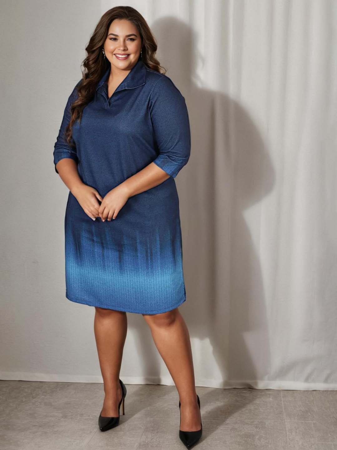 

Amydus Plus Size Ombre Dyed Denim T-Shirt Dress, Navy blue