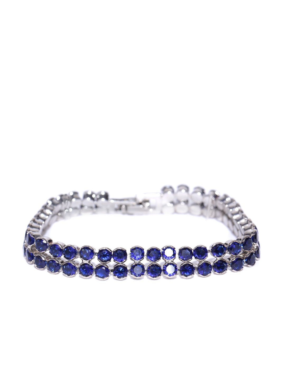 

Jewels Galaxy Navy Blue Rhodium-Plated Stone-Studded Handcrafted Link Bracelet