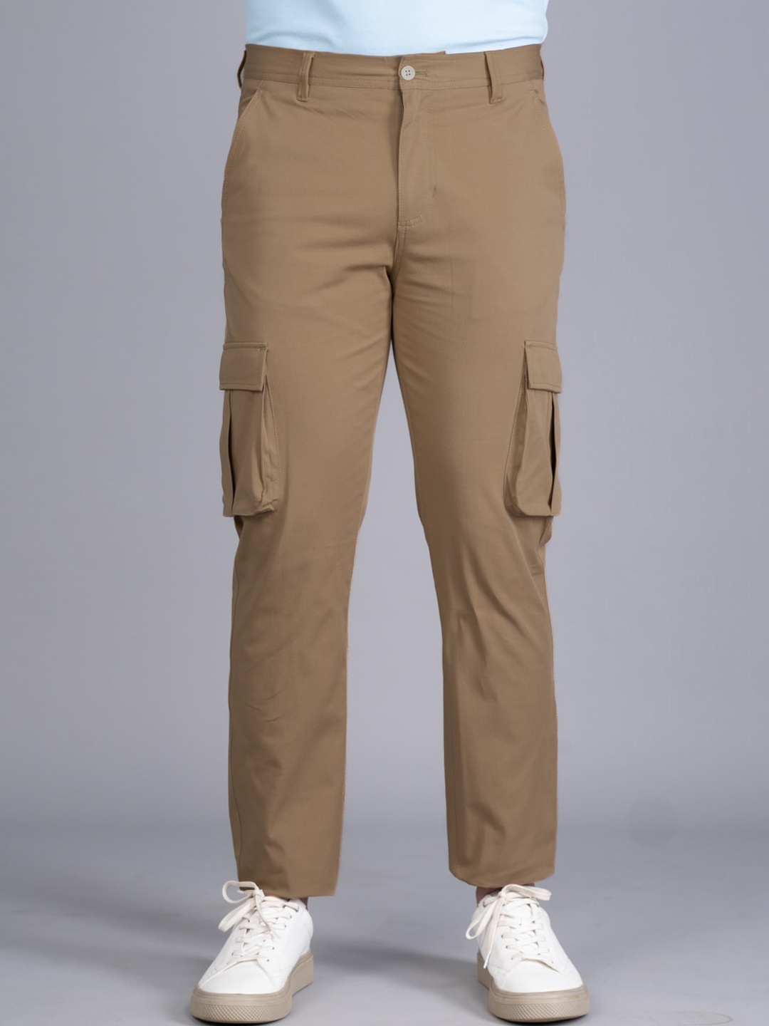 

The Pant Project Men Tailored Slim Fit Easy Wash Stretch Cargos Trousers, Khaki