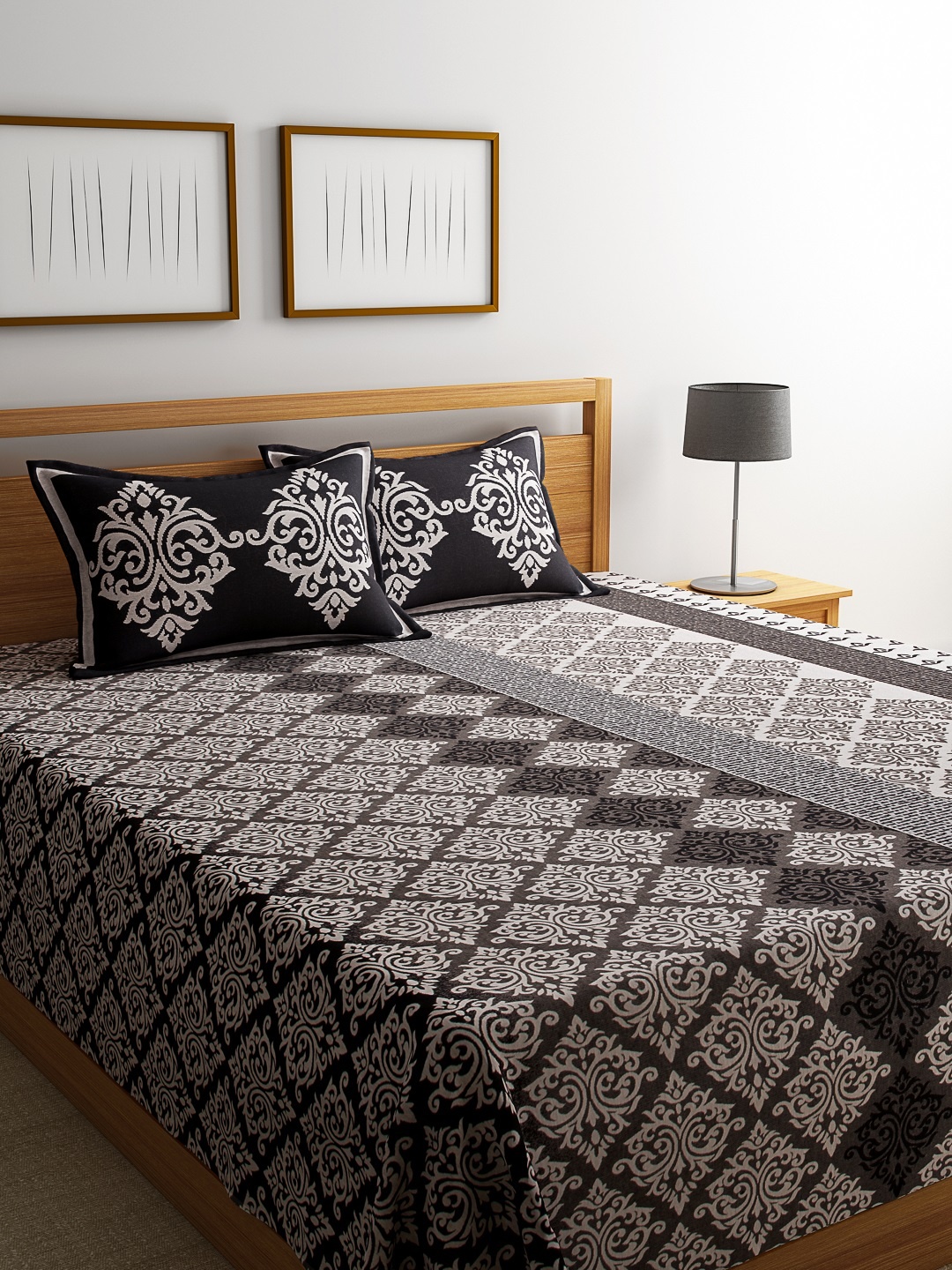 

ROMEE Black & Grey Polycotton Double Bed Cover