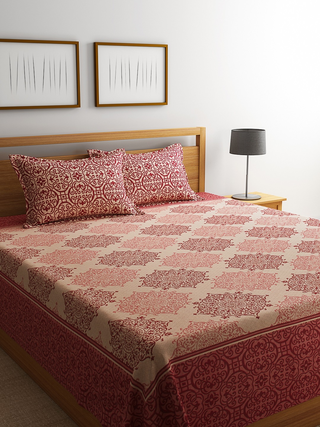 

ROMEE Red & Peach Polycotton Double Bed Cover