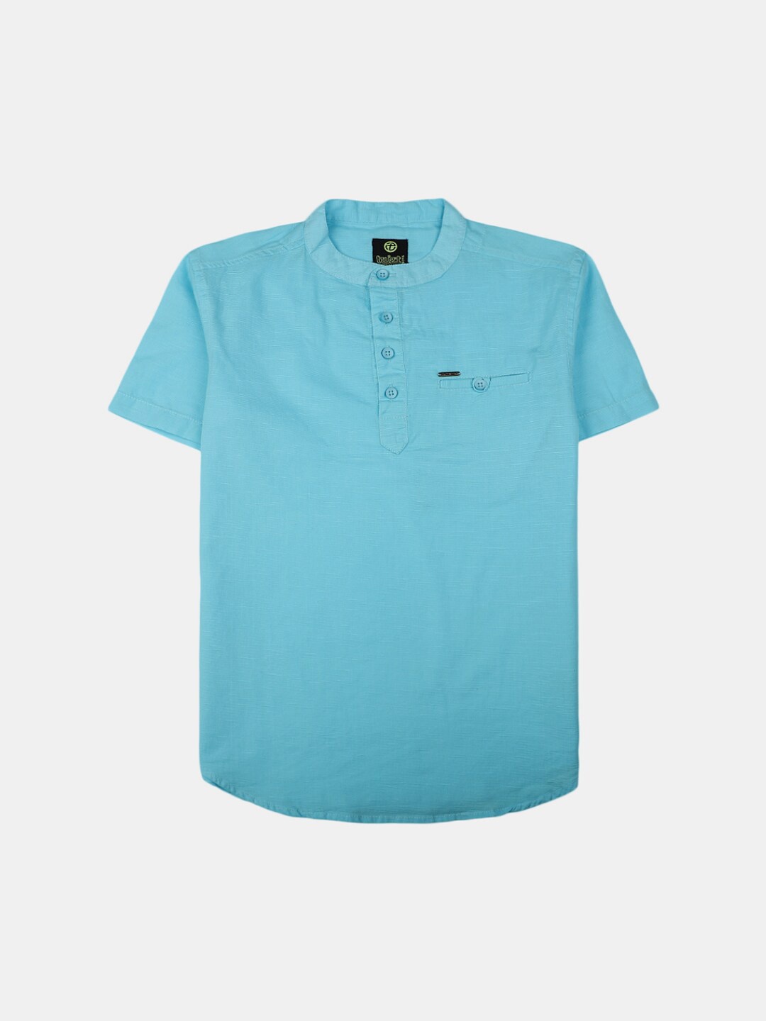 

V-Mart Boys Mandarin Collar Cotton Slub Casual Shirt, Blue