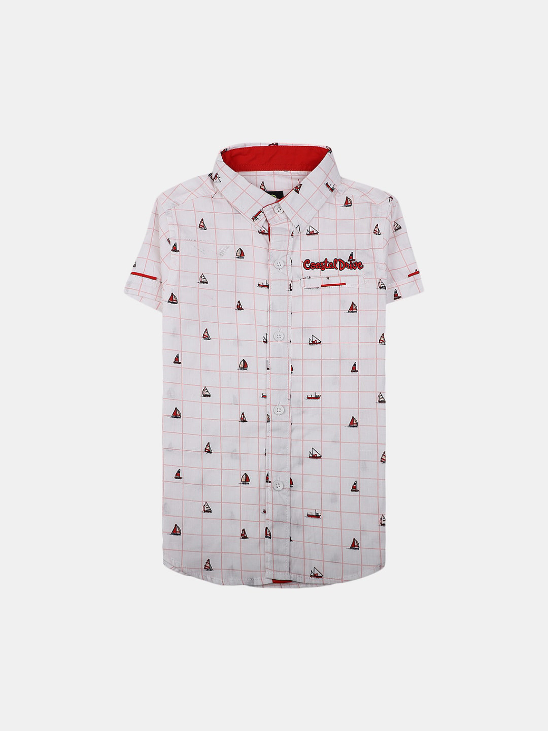

V-Mart Boys Printed Spread Collar Cotton Casual Shirt, White