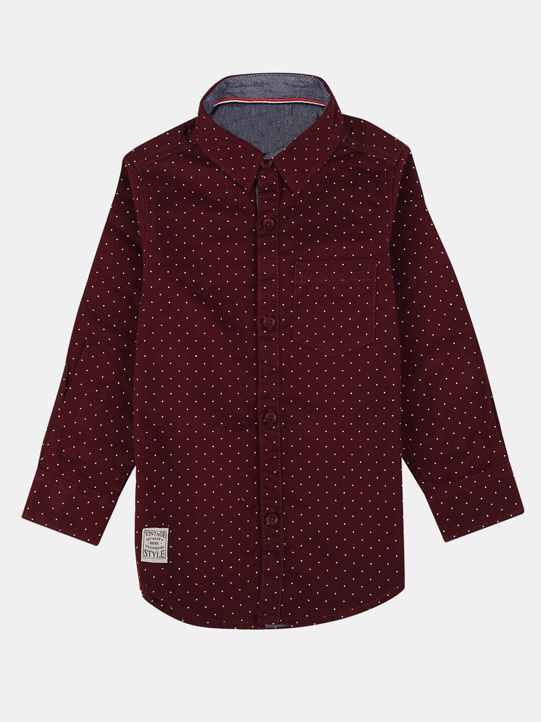 

V-Mart Boys Spread Collar Polka Dots Printed Cotton Casual Shirt, Maroon