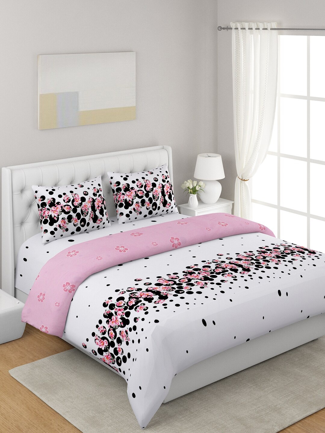 

A Homes Grace Pink & White 4-Pcs Printed Double Queen Bedding Set