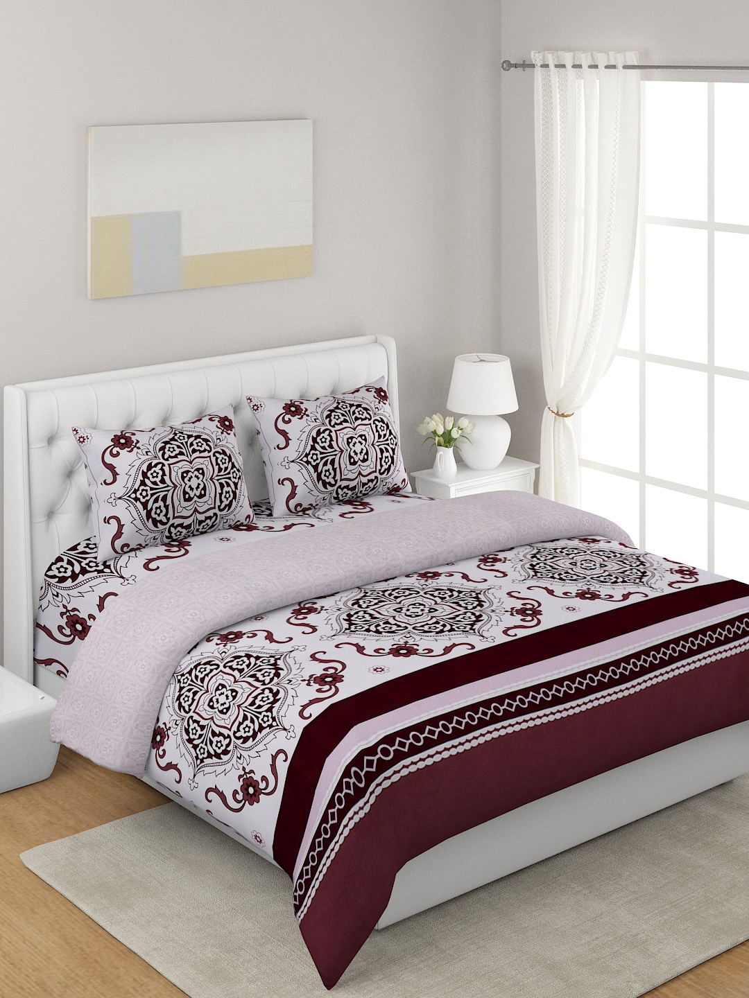 

A Homes Grace Pink & Maroon 4-Pcs Printed Double Queen Bedding Set