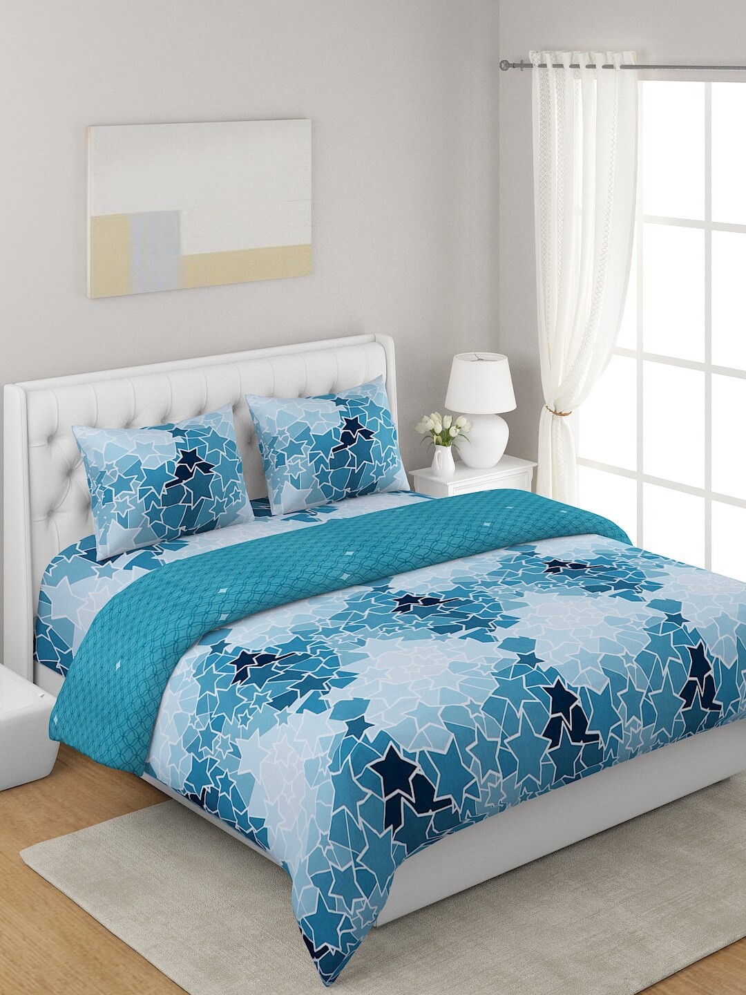 

A Homes Grace Blue 4-Pcs Printed Double Queen Bedding Set