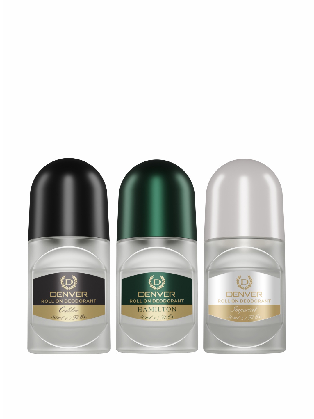 

Denver Men Set of Caliber + Hamilton + Imperial Roll-On Deodorants- 50 ml Each, Black