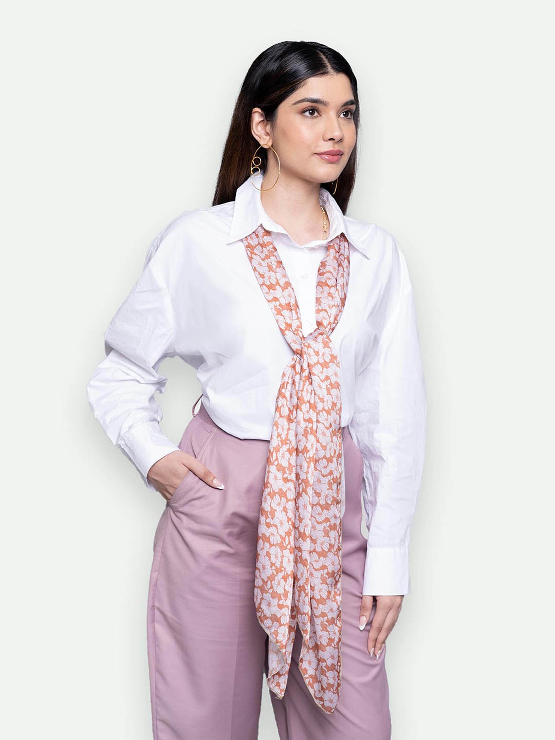 

ZOUK Women Floral Printed Scarf, Orange
