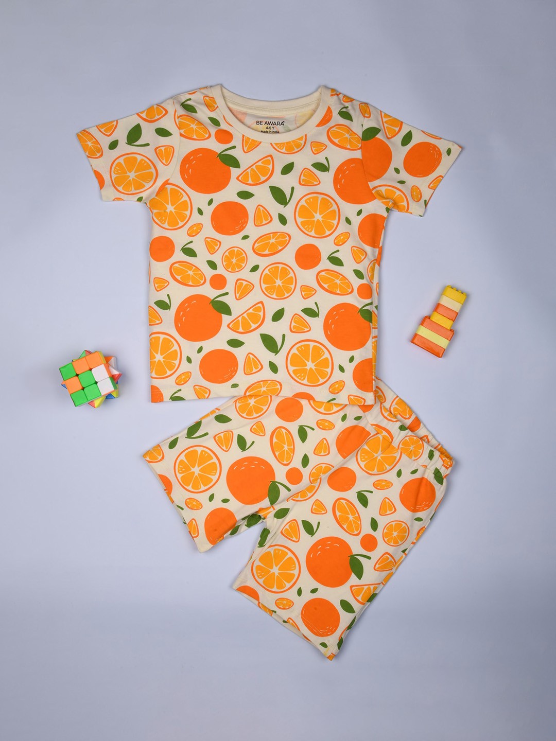

BE AWARA Kids Conversational Printed Pure Cotton Clothing Set, Off white