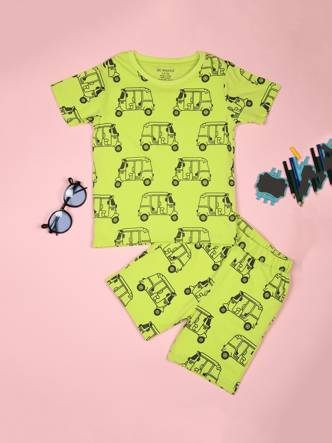 

BE AWARA Kids Conversational Printed Cotton Clothing Set, Yellow