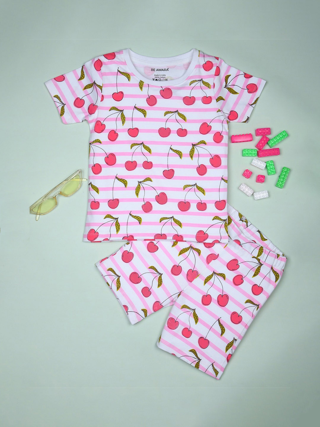 

BE AWARA Kids Conversational Printed Pure Cotton Clothing Set, White